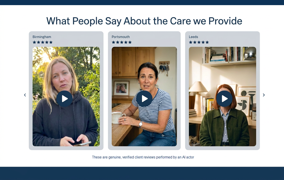 Example of video testimonials embedded on a care home website